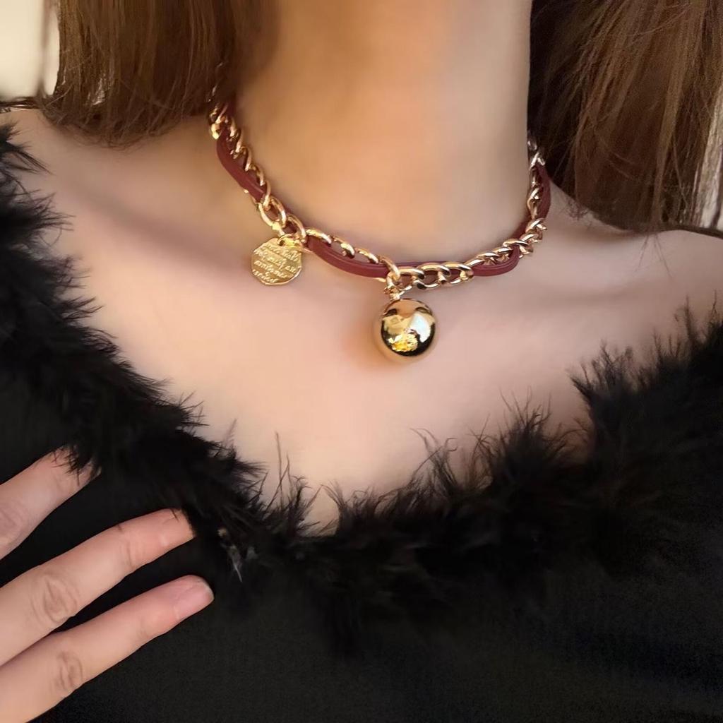 Wine Red Velvet Choker with Heart and Cross Pendant Necklace for Women