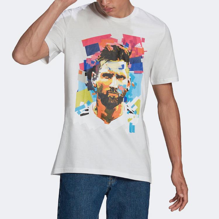 adidas Messi Graphic Print Number Soccer Sports Short Sleeve T-Shirt Men Tops White HA0930