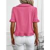 Women S Short Sleeve Blouse Doll Collar Pleated Solid Color Casual Top