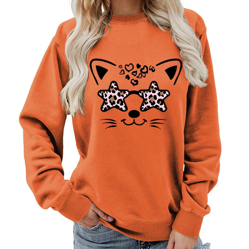 Leopard Print Round Neck Women's Hoodie - Autumn/Winter Casual Loose Fit, European Size