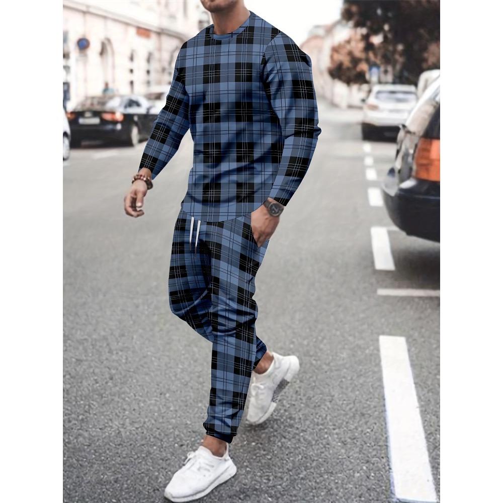 Spring Autumn Colorful Gradient 3D Print Men's Sportswear Set O-Neck Hoodies 2-Piece Sets Oversized Pullover Men Clothing