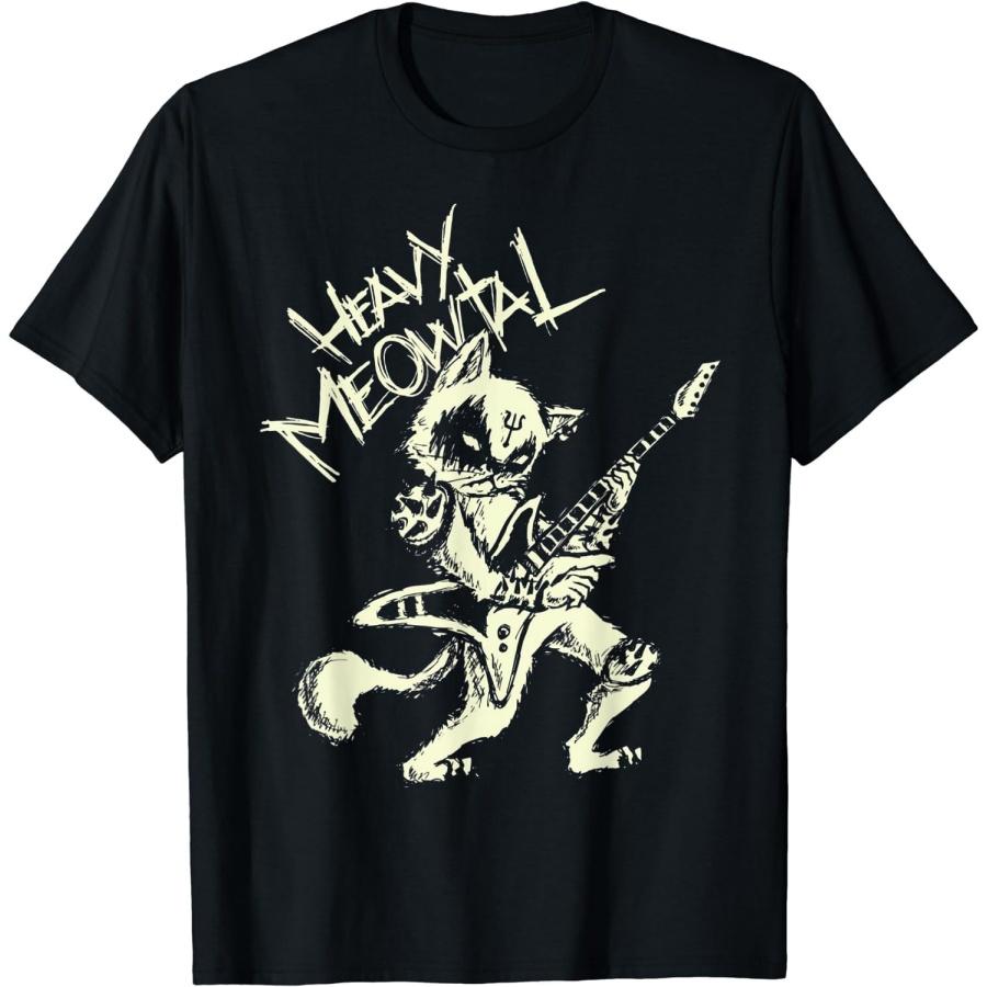 ODFSND Heavy Metal Cats Gift Clothing Guitar Playing Cat Gothic T-Shirt S