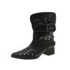 Fashion Western Style Short Boots Fashionable Pointed Toe Flat Mouth Design Slimming Rivet Knight Boots Women's Fashion Long Boots