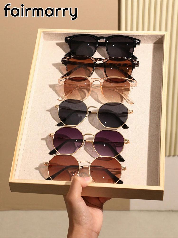 6Pcs Unisex Geometric Plastic&Metal Frame Fashion Sunglasses For Outdoor Hiking Travel