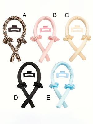 Heatless Curling Rod Headband,No Heat Silk Ribbon with Hair Claw Clip Lazy Natural Soft Wave DIY Hair Styling Tool for Sleep
