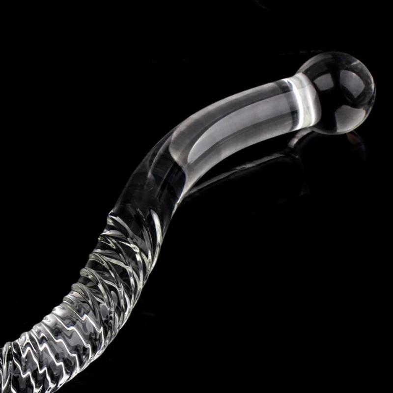 Double Ended Crystal White Pyrex Glass Dildo Artificial Penis Granule Spiral G Spot Massager Adult Game Sex Toys for Woman Gay