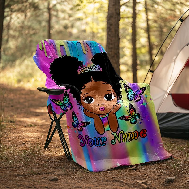 1PC Custom Name Rainbow Dreams Butterfly Princess outdooor Flannel blankets Patterns Throw Blanket All-Season Soft Gift for Couch, Bed, Camping gifts