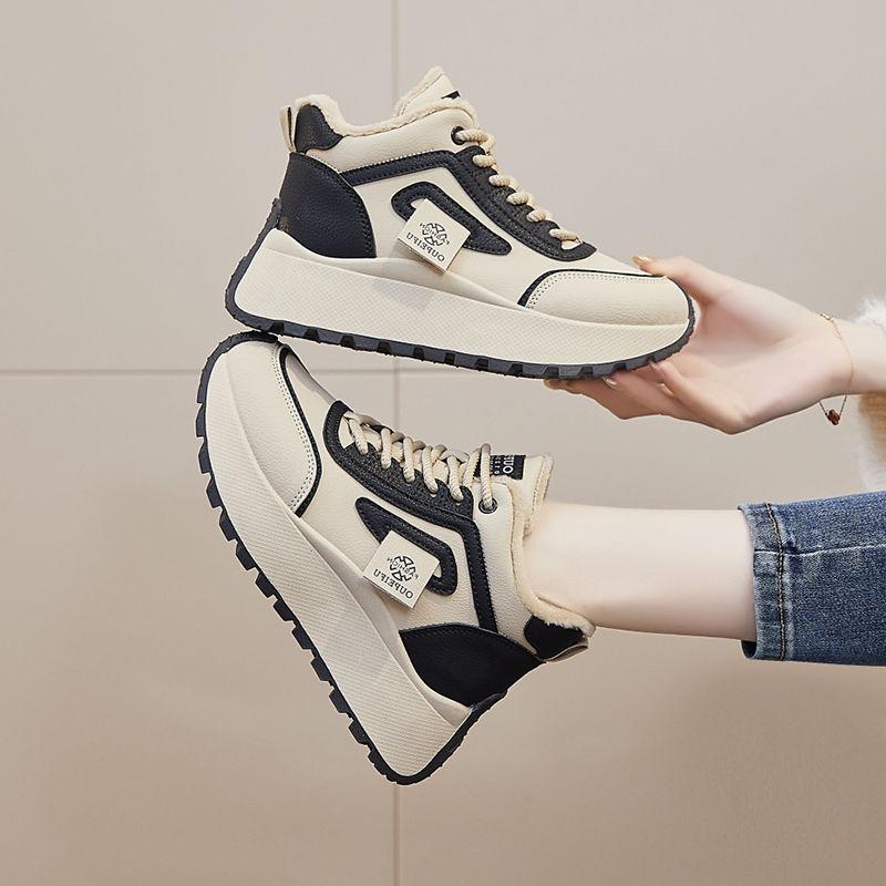 Women's Autumn and Winter Plus Velvet All-match Thick-soled High-top Cotton Shoes All-match Casual Sports Shoes