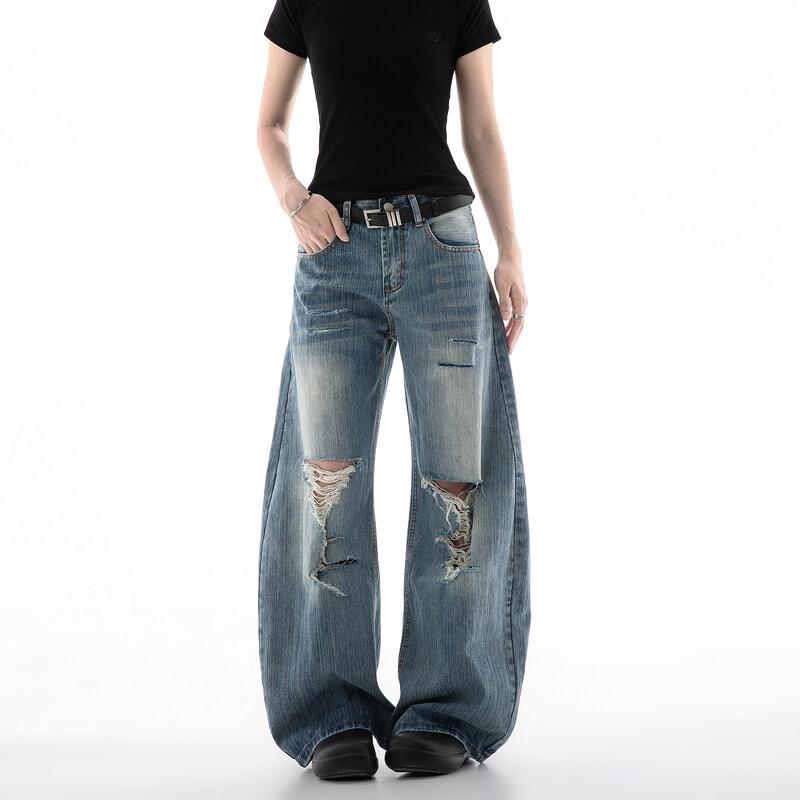 ICH MODE Women s Ripped Bamboo Texture Jeans S