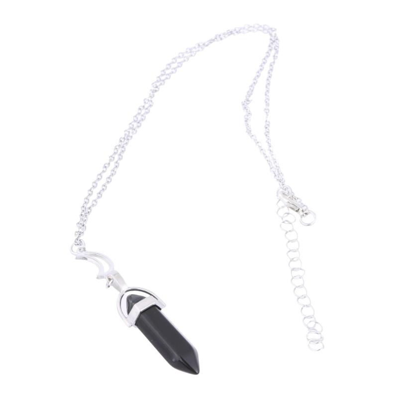2PCS Natural Stone Hexagonal Column Crystal Pendant for Sun and Moon Charm Best Friends Jewelry Bullet Stone Women BFF G