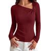 Women's Ribbed Long Sleeve Top Asymmetric Neckline Slim Fit Stretchy Knitwear Casual Pullover Shirt