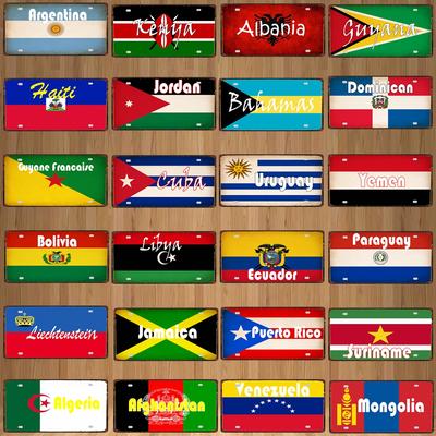 YZFQCuba Yemen Haiti Bahamas Uruguay National Flag Metal Vintage Travel Souvenir  Wall Shop Home Art Decor 30X15CM DC-1416B