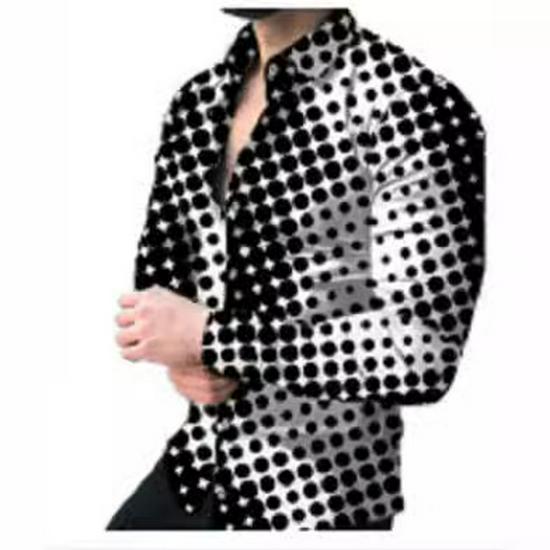 Wish2024 Men's 3D Print Polka Dot Long-Sleeved Shirt - European & American Style