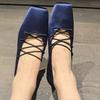 Satin Mary Jane Shoes 2025 Spring and Summer New Square Head Lace-up Ballet Shoes Women's Versatile Flat-bottomed Shallow Mouth Single Shoes