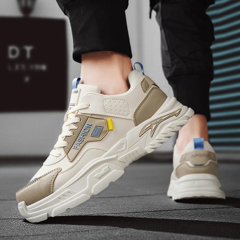 Men's Color Block Chunky Sneakers Non-Slip Thick Sole Casual Trainers Fashion Faux Leather Sports Shoes