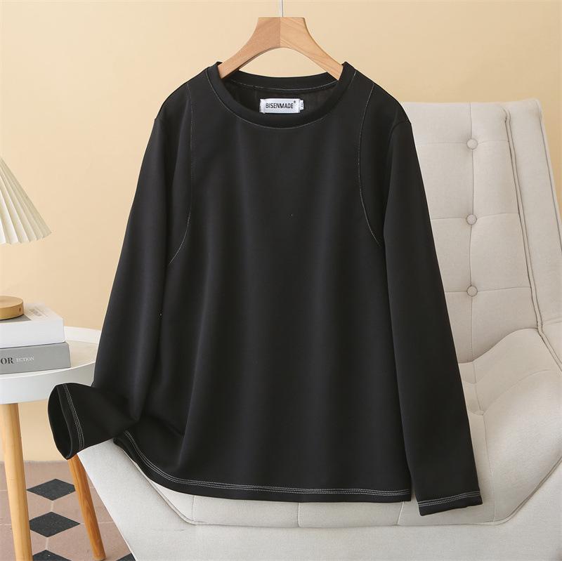 

2026 Spring Women s Plus Size Bright Line Long Sleeve T-Shirt, Casual Round Neck Top, Simple Versatile Hoodie 8812 4XL чёрный