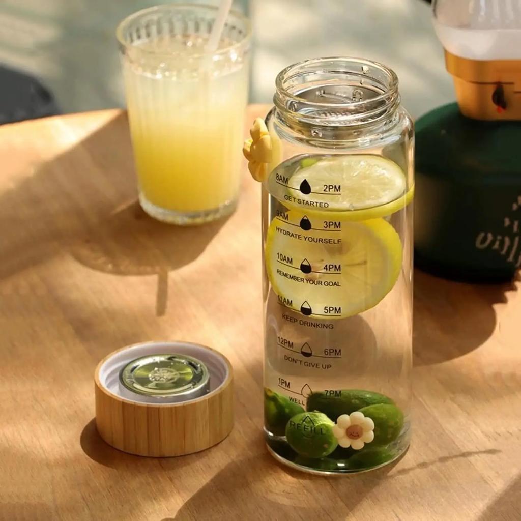 1/2PCS Large Capacity Glass Water Bottle with Time Scale Portable Transparent Cup for Milk Juice Tea Simple Design