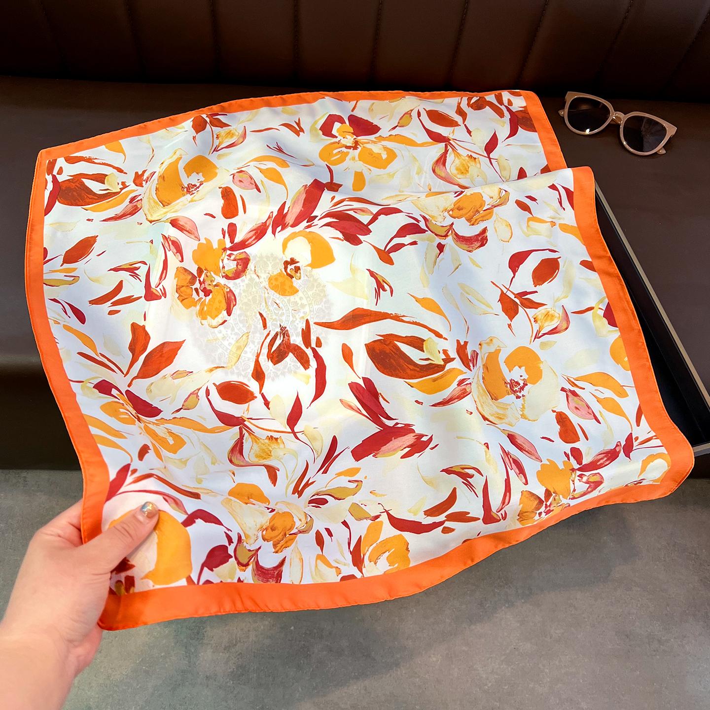 Women S Floral Printed Small Square Scarf Fashion Versatile Neck Accessory 6565cm оранжевый