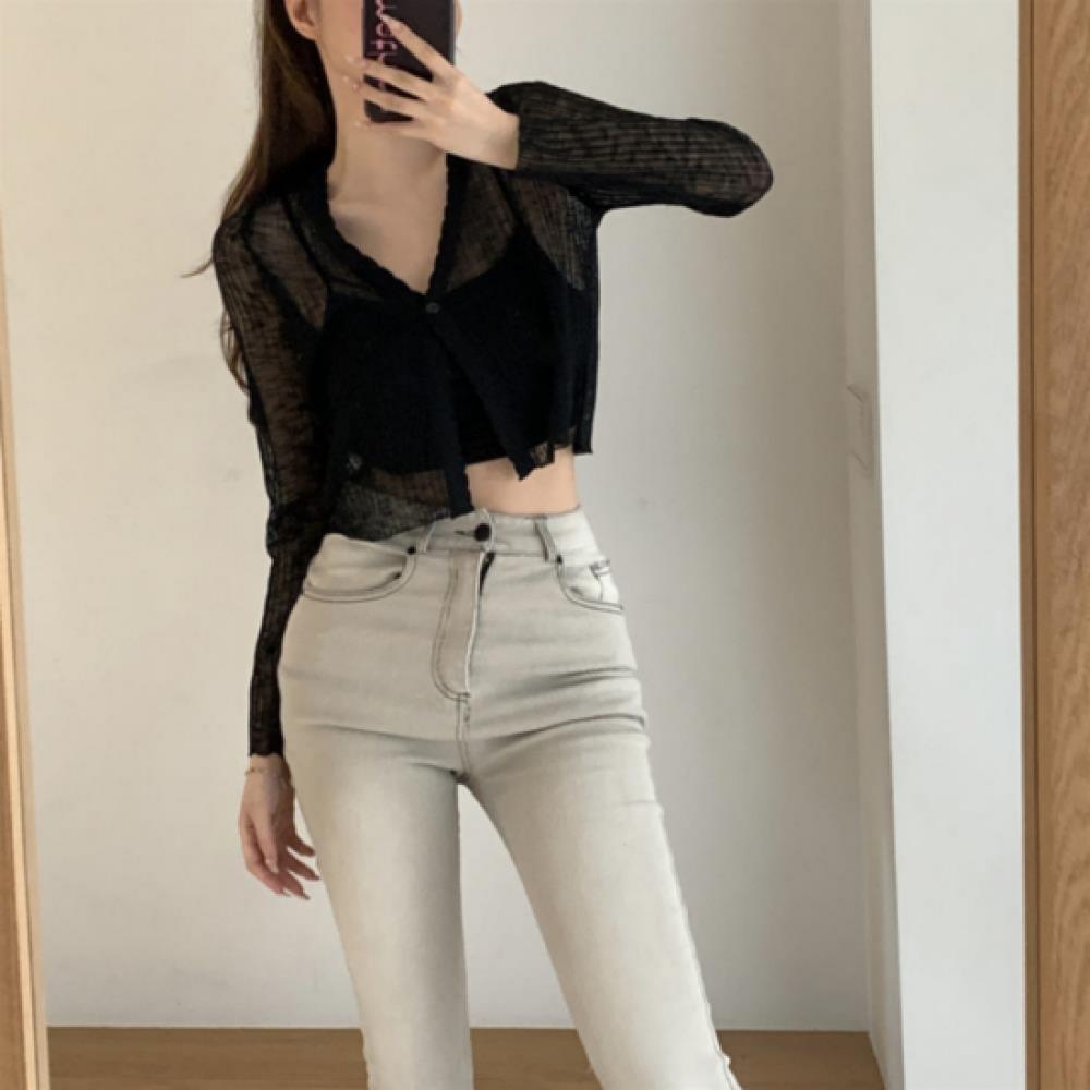 New ArriValS Open Run Women S Sheer Summer Crop V Neck Long SleeVe Cardigan