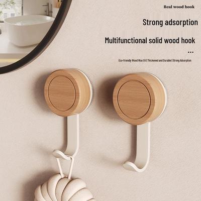 Solid Wood No-Drill Strong Suction Hook for Bathroom or Hallway