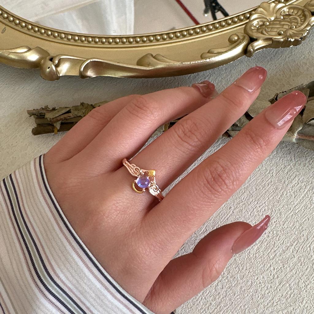 Angel and Demon Wings Couple Ring For Women Rose Gold Colour Black Fashion Moonstone Adjustable Opening Men's Ring Party Jewelry