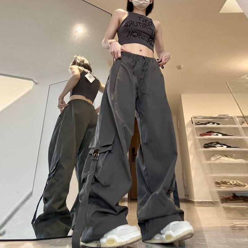 Southeast Asia Exclusive: Women's American Street Style Cargo Pants with Large Pockets and Ribbons