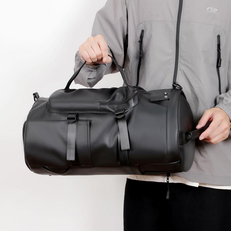 Stylish Leather Travel Bag: Portable, Large Capacity, Dry & Wet Separation, Lightweight Fitness Bag with Double Straps