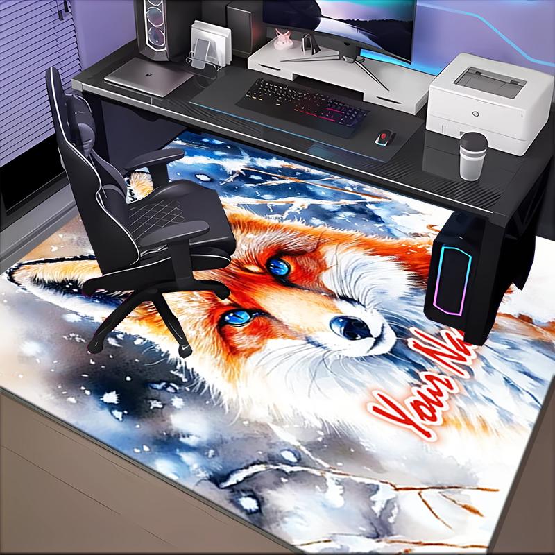 1PC Custom Name Winter Fox Portrait Theme Floor Mat Ideal for Living Room, Game Rooms, Office, Bedroom Floor Mat Design
