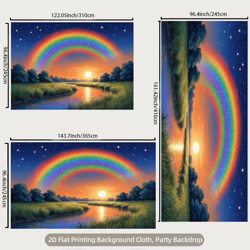 2D Glitter Rainbow Backdrop, Starry Sky & Sunset Scenery Party Background