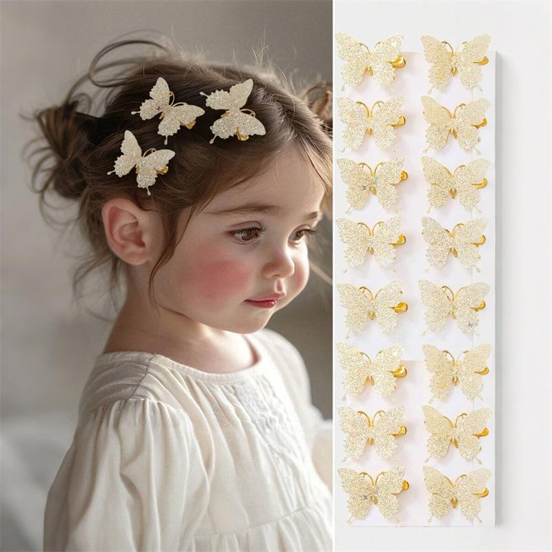 10Pcs Set Pink Sparkling Butterfly Hair Clip Children's Sparkling Hair Clip Girl Cute Styling Headwear Set Butterfly Hair Clip