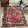 1Pc 2D Printed Velvet Carpet, Red Blue Persian Floral, Vintage Bohemian Geometric, Machine Washable, Multi-Size Home Decor Rug f