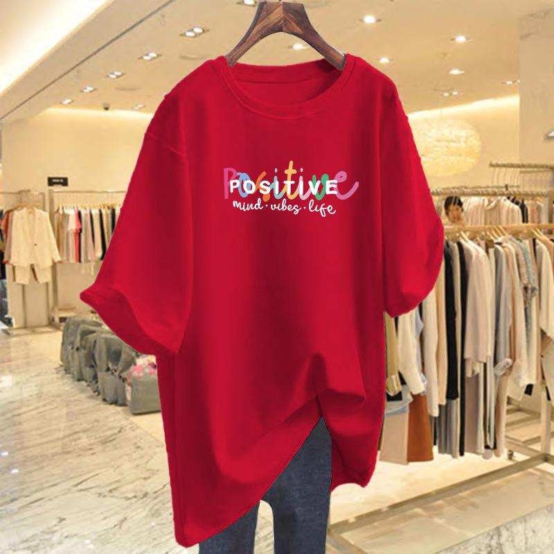 White T-shirt women's short-sleeved 2025 summer dress new cartoon printing crew neck loose large size top ins trendy girl