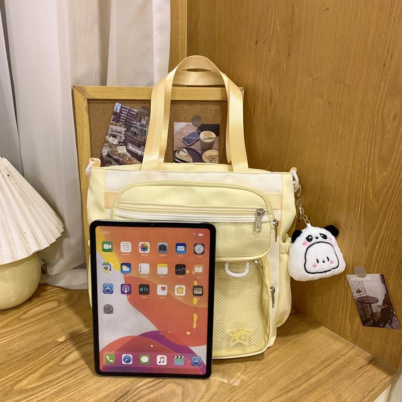 Solid Color Transparent Crossbody Bag Student Handbag Women's Large Capacity Shoulder Tote Bag with Pen Bag