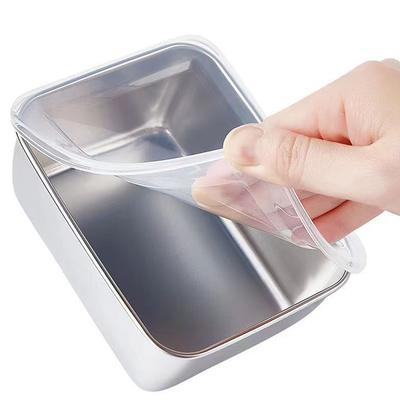 600 ml Edelstahl-Kühlschrank-Lebensmittel-Aufbewahrungsbox mit Kunststoffdeckel, zur Zubereitung von Lebensmitteln, Frische- und Konservierungsbox, Picknick-Box