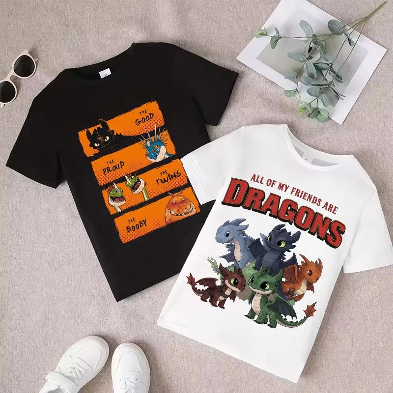 Dragon Tamer Summer Tshirt Boys Sports Shirt Girls Casual Top Cartoon Print Childrens Pure Cotton Short Sleeve Shirt
