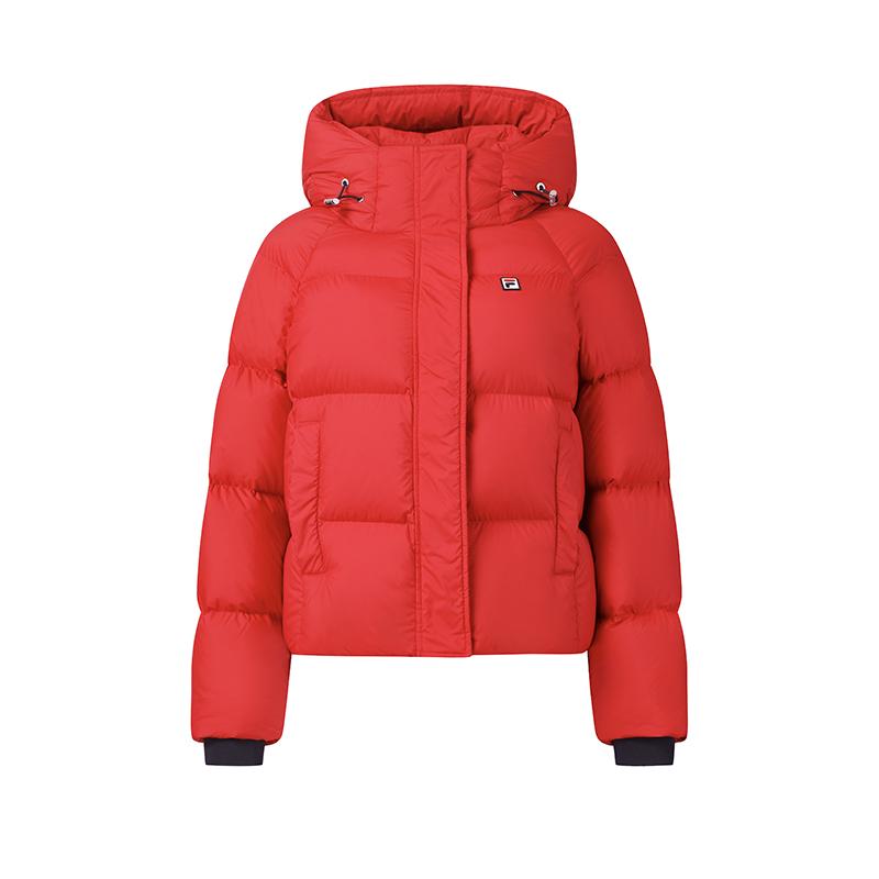 Fila Наследие Моды Простой Классический Ретро Повседневный Универсальный Удобный Теплый Пуховик с Капюшоном Женская верхняя одежда Ритмичный Красный F11W618905FPK L