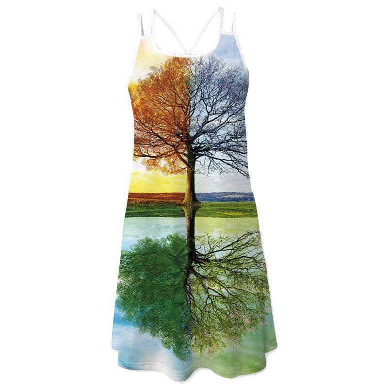 Vintage Boho Women Loose Summer Sleeveless 3d Floral Print Tank Mini Dress For Effortless Style