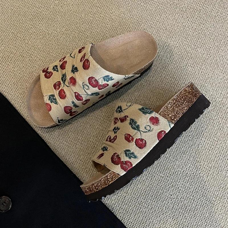 Summer Sweet Women's Embroidered Slippers New Mules Women Causal Open-toe Slip-on Shoes Versatile Ladies Flat Slippers Fashion