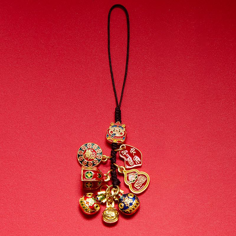 Gold-Plated God of Wealth Keychain with Swallowing Gold Beast Pendant