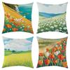 New Coastal Scenery Linen Print Pillowcase Car Sofa Lumbar Pillow Cushion