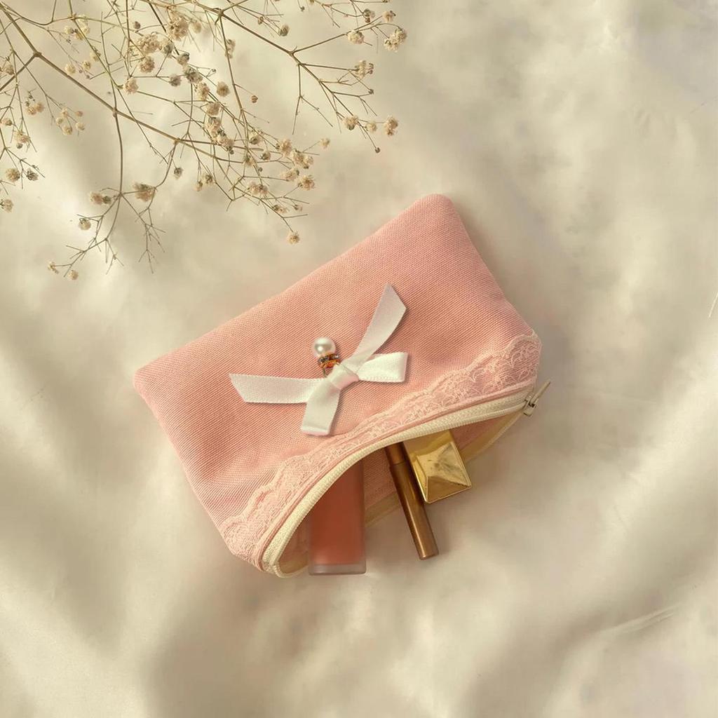 Lace Trim Coin Purse: Portable Lipstick & Cosmetics Pouch with Bowknot