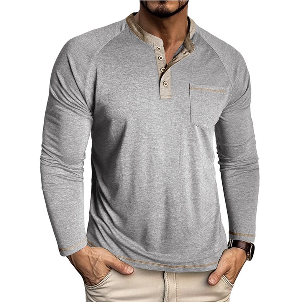 Men'S Button Up Long Sleeved Fashionable Casual Sports Top