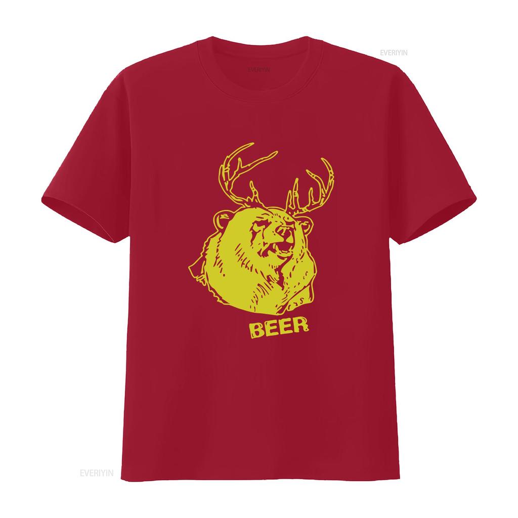 Bier Bär Reh Trinken Lustiges T-Shirt für Freizeit Vintage Gewaschen Leicht Bequem Weich Dehnbar Mode