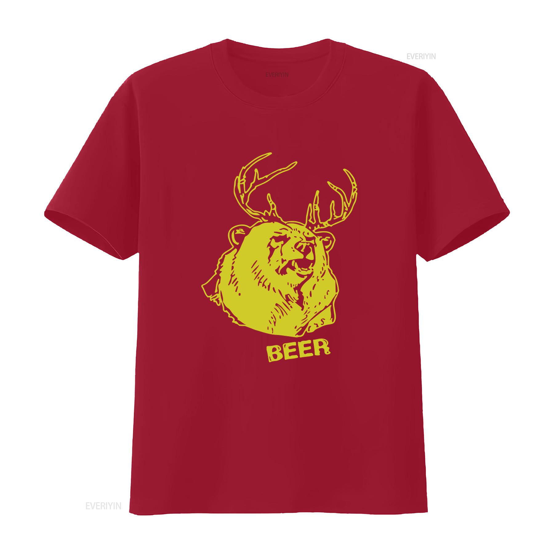 Beer Bear Deer Drinking Funny T Shirt for Casual vintage Washed Slightly Comfortable Soft Stretched fashion S