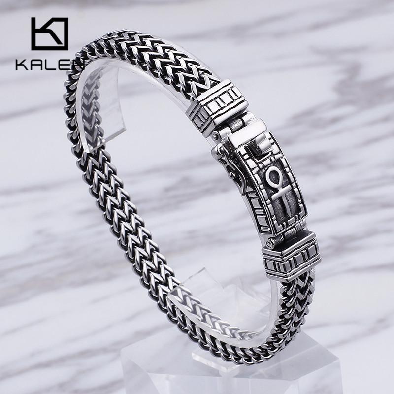 8 мм Египетский Анкх Символ Жизни Шарм-Браслеты для Мужчин Женщин Нержавеющая Сталь Сетчатая Звеньевая Цепь Браслет Украшения 16cm