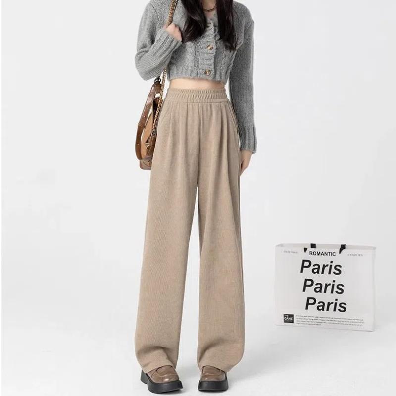 Maillard Coffee Color Young Style Women Autumn Pants New Casual Lazy Wind Corduroy Elastic Waist Loose All-match Oversize Trouse