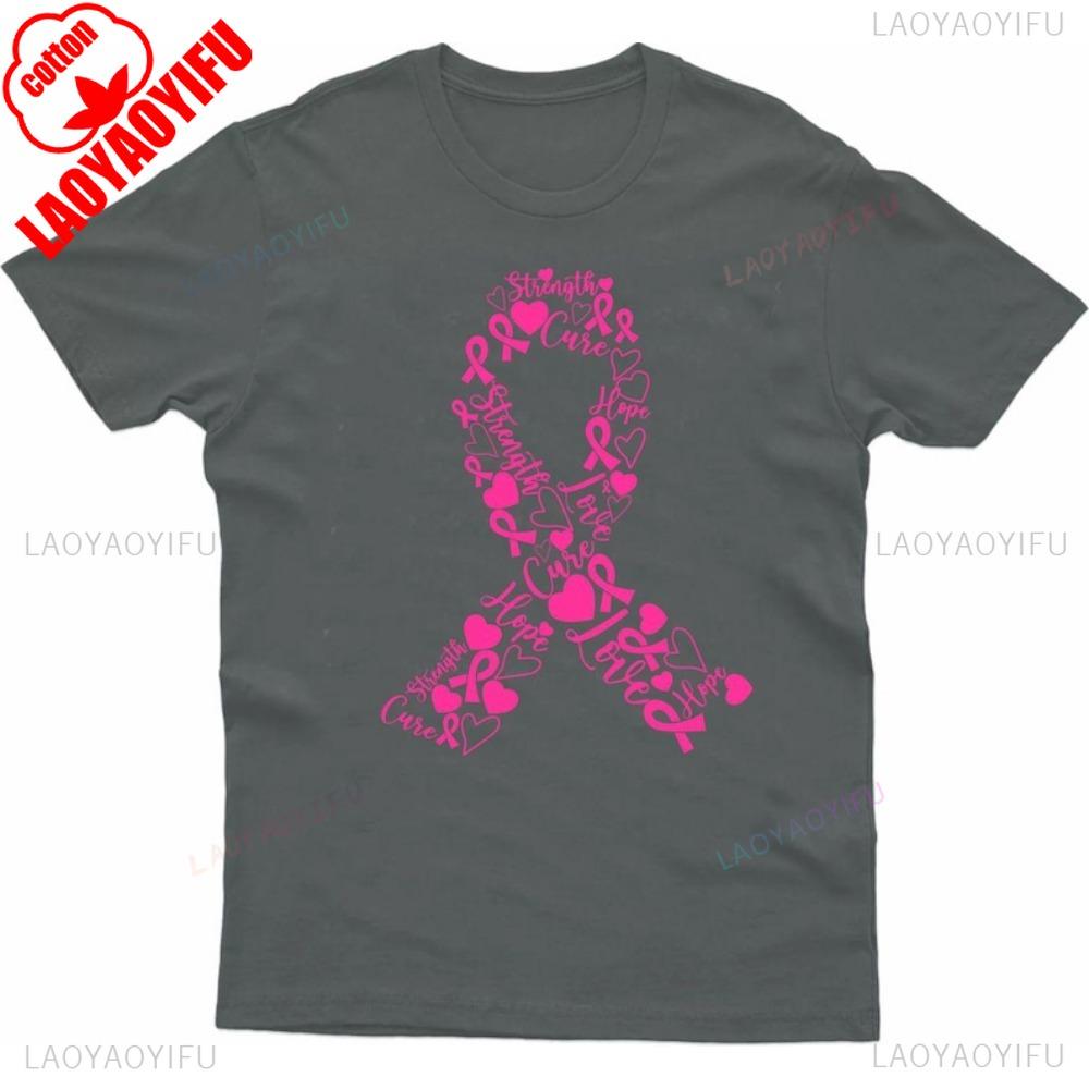Womens Breast Cancer Ribbon TShirt Summer round Neck Short Sleeve Awareness Survivor Shirt Creative Design Top