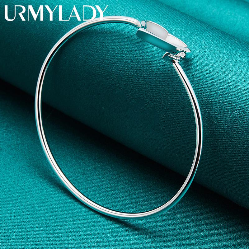 925 Sterling Silver Slät Runda Hjärta Armband Armband För Kvinnor Bröllop Förlovning Mode Charm Smycken
