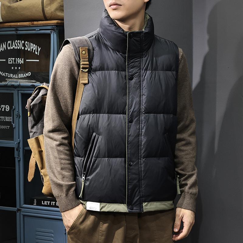 Winter American Trendy Brand Color Matching Stand-up Collar Men's Down Vest White Duck Down Thermal Vest Fluffy Vest Bread Clothes