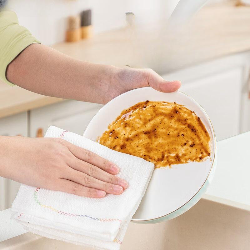 Curcubeu șervețel uleios Fire de bumbac multistrat Bumbac îngroșat Lavetă absorbantă pentru spălat vase Prosop pentru spălat vase fără ulei și fără păr